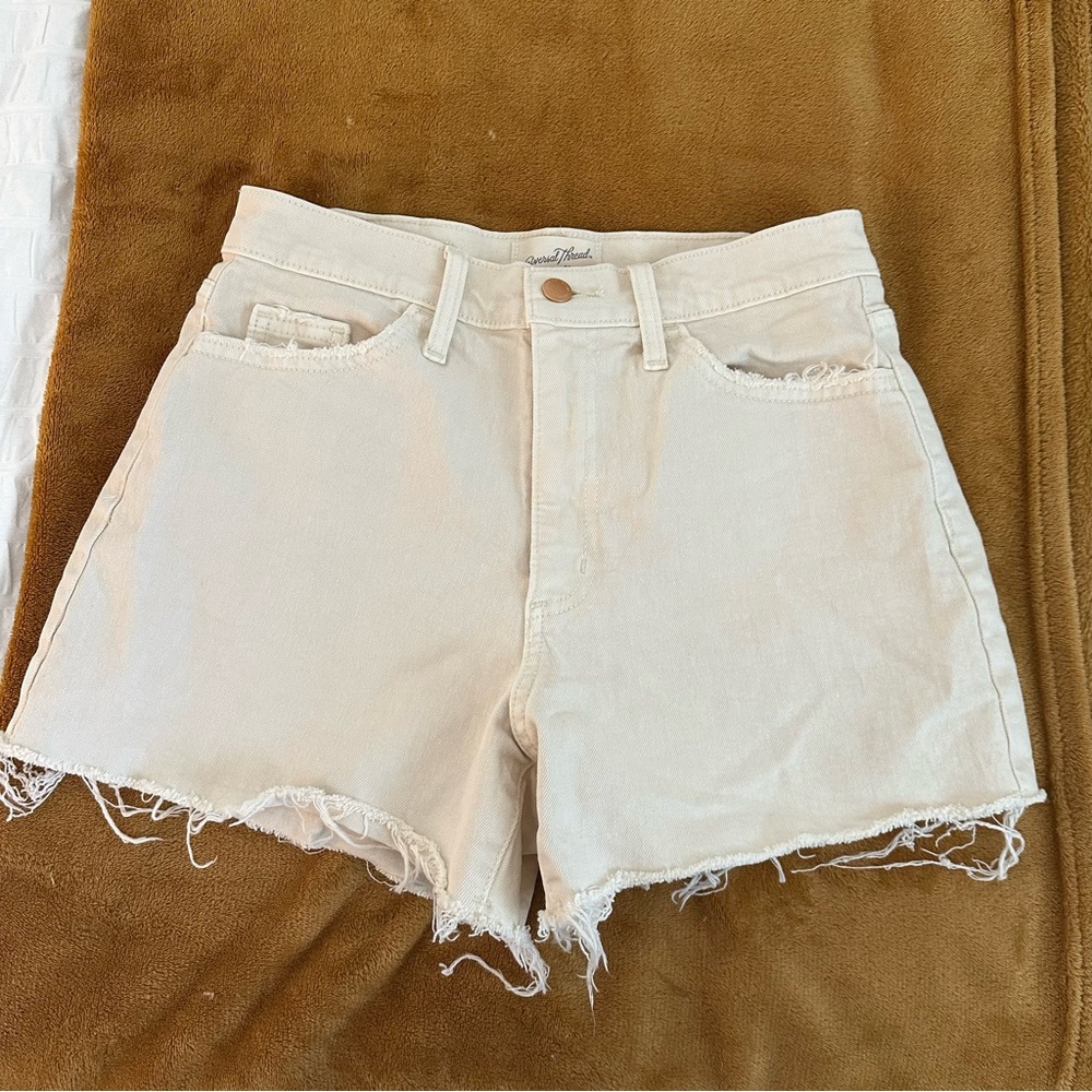 High Waisted Cream Distressed Shorts